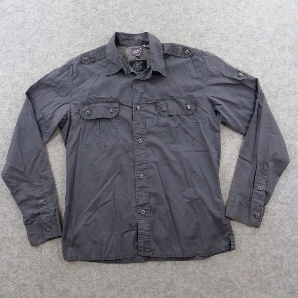 G-Star RAW Shirt Mens Extra Large Grey Military Button Pocket Long Sleeve